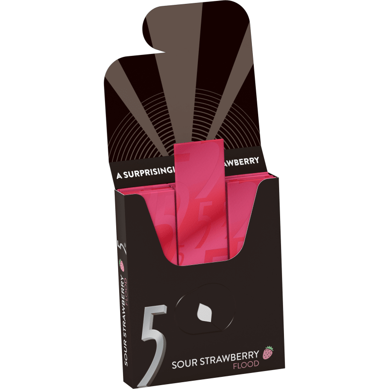 5 Gum Sour Strawberry Sugar Free Chewing Gum - 10 Pack x 15 Pieces - Image 2