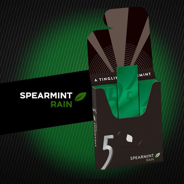 5 Gum Spearmint Menthe Verte Sugar Free Chewing Gum - 10 Pack x 15 Pieces - Image 2